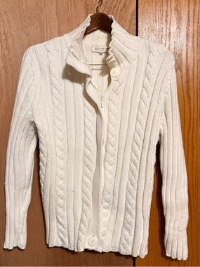 Jones New York Ivory Cable-Texture Zip & Button Cardigan